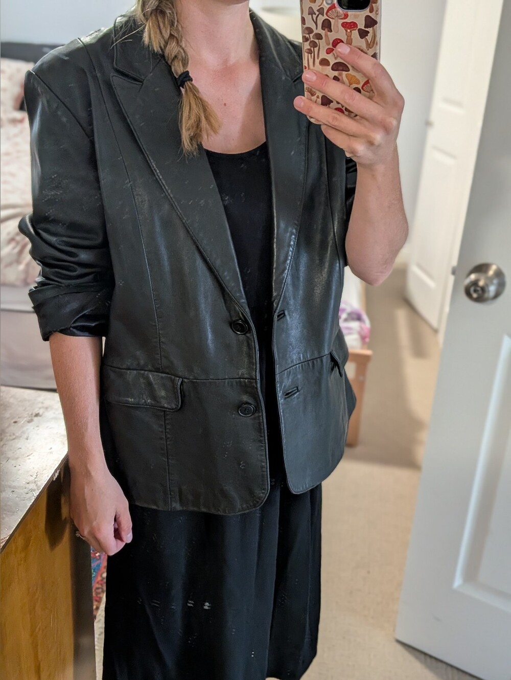 Vintage Black Leather Blazer Jacket - Women